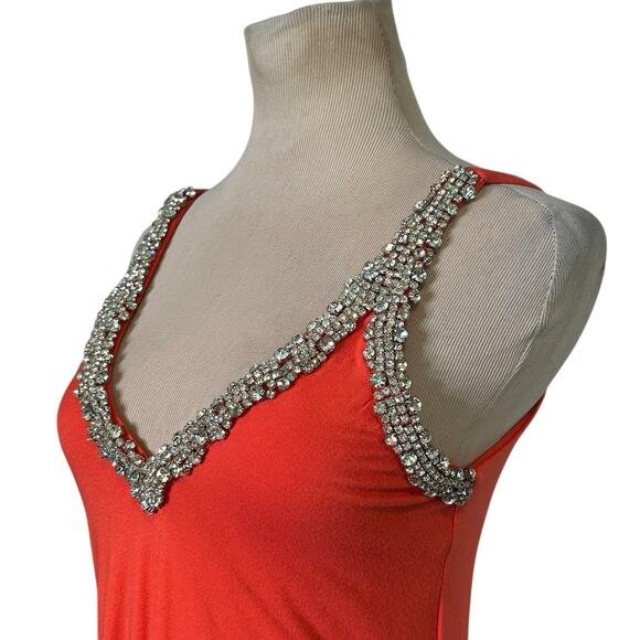 SKY orange crystal encrusted neck detail asymmetrical dress size M - Picture 6 of 16